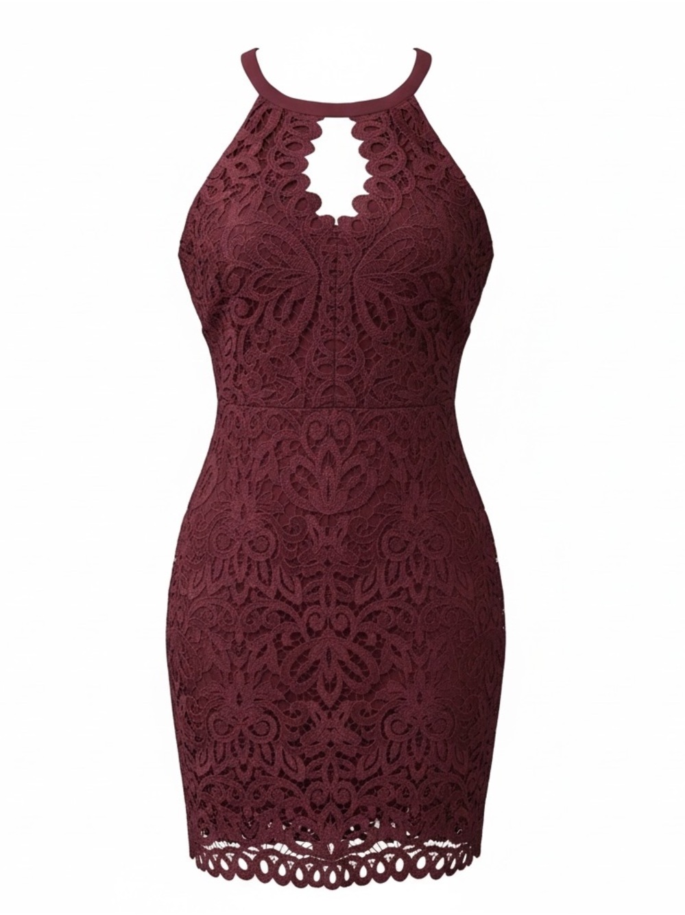 Guess Burgundy Lace Halter Mini Dress